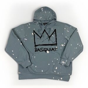 Basquiat Hoodie Mens Sz Medium Blue Crown Paint Splatter Estate Licensed Art